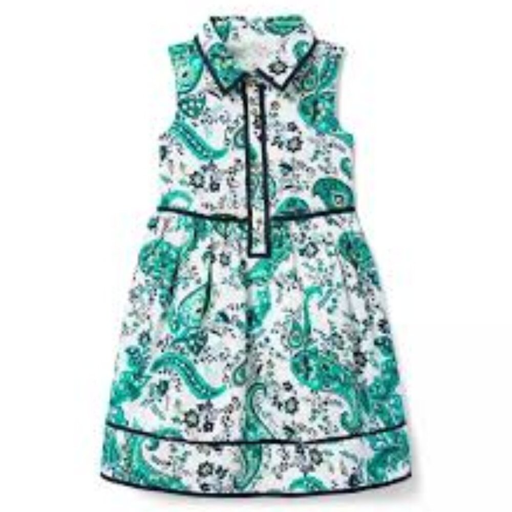 Janie and Jack Paisley Dress, Teal/White/Navy, Size 10